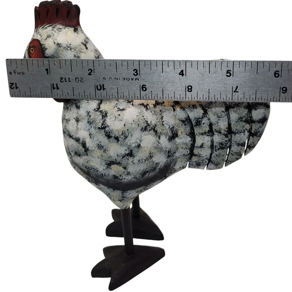 Vintage Handmade Chicken and Rooster Wooden Signed‎ Decorative Set of Two 2000